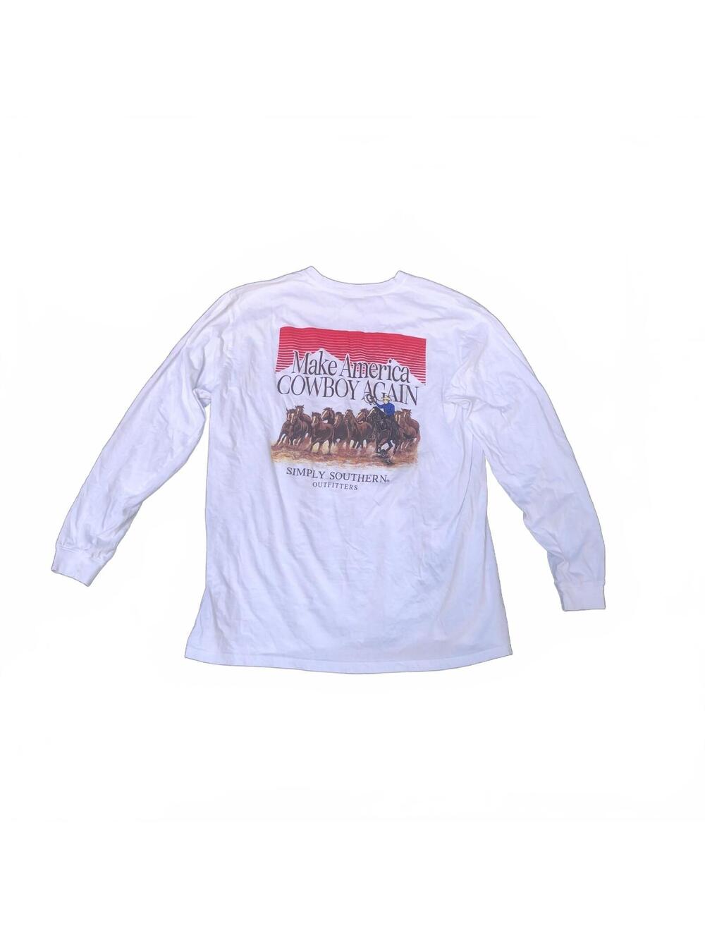 Simply Southern Make America Cowboy Again White Long Sleeve Shirt XL